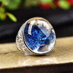 Natural Blue Ghost Crystal Phantom Ring Genuine S925 Silver Men or Women Ring Valentine's Day Gift Reiki Jewelry Dropship