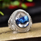 Natural Blue Ghost Crystal Phantom Ring Genuine S925 Silver Men or Women Ring Valentine's Day Gift Reiki Jewelry Dropship