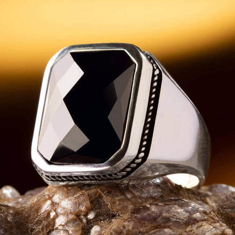 925 Sterling Silver Ring For Men Black Square Zircon healthy Stone Vintage Fashion Turkish Premium Quality Handmade Jawelery