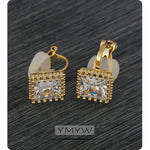YMYW Korean Delicate Shiny Cubic Zirconia Ear Clip Temperament Square No Piercing Ear Cuffs for Non Pierced Ears for Women New