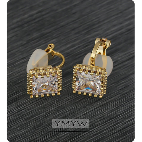 YMYW Korean Delicate Shiny Cubic Zirconia Ear Clip Temperament Square No Piercing Ear Cuffs for Non Pierced Ears for Women New