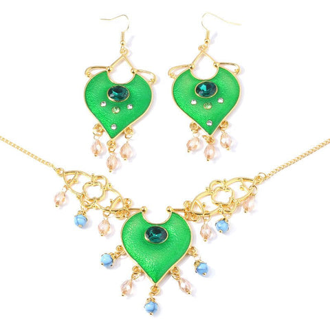 Fashion Aladdin Cosplay Princess Heart Pendants Necklaces Ear rings Suit Blue Enamel Women Girl Gifts Halloween Gift Wholesale