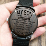 W1800-1 To My Son-Engraved Wood Watch Sandalwood Belt Watches Luxury Automatic Quartz Watches Kid Watch Birthday Graduation Gift