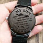 W1800-1 To My Son-Engraved Wood Watch Sandalwood Belt Watches Luxury Automatic Quartz Watches Kid Watch Birthday Graduation Gift