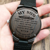 W1800-1 To My Son-Engraved Wood Watch Sandalwood Belt Watches Luxury Automatic Quartz Watches Kid Watch Birthday Graduation Gift