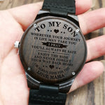 W1800-1 To My Son-Engraved Wood Watch Sandalwood Belt Watches Luxury Automatic Quartz Watches Kid Watch Birthday Graduation Gift