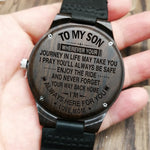 W1800-1 To My Son-Engraved Wood Watch Sandalwood Belt Watches Luxury Automatic Quartz Watches Kid Watch Birthday Graduation Gift
