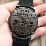 W1800-1 To My Son-Engraved Wood Watch Sandalwood Belt Watches Luxury Automatic Quartz Watches Kid Watch Birthday Graduation Gift