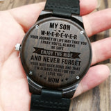 W1800-1 To My Son-Engraved Wood Watch Sandalwood Belt Watches Luxury Automatic Quartz Watches Kid Watch Birthday Graduation Gift