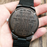 W1800-1 To My Son-Engraved Wood Watch Sandalwood Belt Watches Luxury Automatic Quartz Watches Kid Watch Birthday Graduation Gift