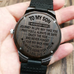 W1800-1 To My Son-Engraved Wood Watch Sandalwood Belt Watches Luxury Automatic Quartz Watches Kid Watch Birthday Graduation Gift