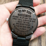 W1800-1 To My Son-Engraved Wood Watch Sandalwood Belt Watches Luxury Automatic Quartz Watches Kid Watch Birthday Graduation Gift